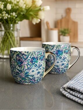 Lilly Pulitzer Blue, Green and Purple Floral Ceramic Mug Set - 2 Pack